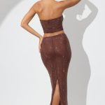 Embellished Mid Rise Maxi Skirt in Espresso - Image 2