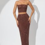 Embellished Mid Rise Maxi Skirt in Espresso - Image 6
