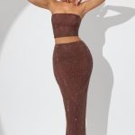 Embellished Mid Rise Maxi Skirt in Espresso - Image 7