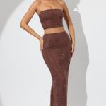 Embellished Mid Rise Maxi Skirt in Espresso - Image 8