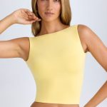 Modal High-Neck Open-Back Crop Top in Lemon Sherbet