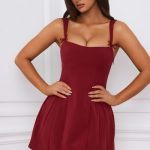 Bow-Detail Pleated A-Line Mini Dress in Berry Red