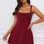 Bow-Detail Pleated A-Line Mini Dress in Berry Red - Image 8