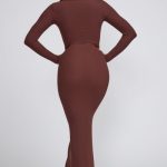 Ribbed Modal Long Sleeve Maxi Dress in Chocolate - Image 2