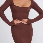 Ribbed Modal Long Sleeve Maxi Dress in Chocolate - Image 8