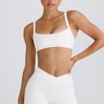 Soft Active Contrast-Trim Sports Bra in White - Image 6