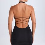 Hardware Detail Cut-Out Cowl-Neck Mini Dress in Black - Image 2
