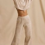 Mid-Rise Wide-Leg Joggers in Cream Marl