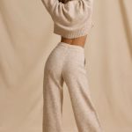 Mid-Rise Wide-Leg Joggers in Cream Marl - Image 2