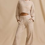 Mid-Rise Wide-Leg Joggers in Cream Marl - Image 6
