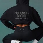 Cropped Drawstring Hooded Sweatshirt in Black