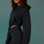 Cropped Drawstring Hooded Sweatshirt in Black - Image 3