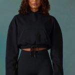 Cropped Drawstring Hooded Sweatshirt in Black - Image 6