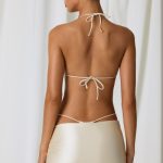 Asymmetric Ruched Micro Mini Skirt in Pearl White - Image 2