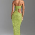 Embellished Cut-Out Bandeau Maxi Dress in Pear Green - Image 3