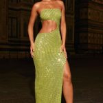 Embellished Cut-Out Bandeau Maxi Dress in Pear Green - Image 7