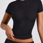 Ribbed Modal High Neck Top in Black - Image 4