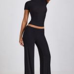 Ribbed Modal High Neck Top in Black - Image 5