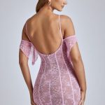 Sheer Lace A-Line Mini Dress in Baby Pink - Image 2