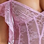 Sheer Lace A-Line Mini Dress in Baby Pink - Image 4