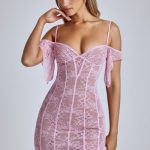 Sheer Lace A-Line Mini Dress in Baby Pink - Image 6