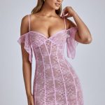 Sheer Lace A-Line Mini Dress in Baby Pink - Image 7