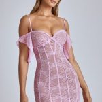Sheer Lace A-Line Mini Dress in Baby Pink - Image 9