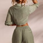 Crinkle Textured Beach Shorts in Light Green - Image 2