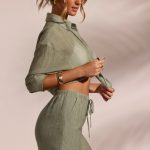 Crinkle Textured Beach Shorts in Light Green - Image 3