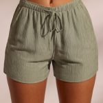 Crinkle Textured Beach Shorts in Light Green - Image 4