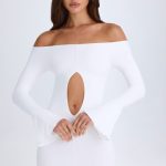 Off-Shoulder Cut-Out Mini Dress in White