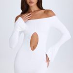 Off-Shoulder Cut-Out Mini Dress in White - Image 5
