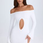 Off-Shoulder Cut-Out Mini Dress in White - Image 6