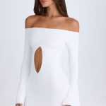 Off-Shoulder Cut-Out Mini Dress in White - Image 7