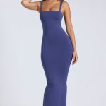 Modal Square Neck Low Back Maxi Dress in Navy - Image 5