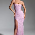 Embellished Cut-Out Fishtail Maxi Dress in Peony Pink
