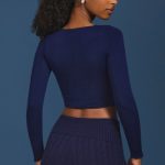 Ruched Long-Sleeve Crop Top in Navy - Image 2
