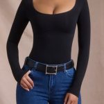 Seamless Long-Sleeve Bodysuit in Black - Image 2