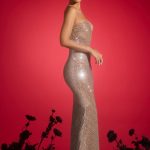 Embellished Plunge Gown in Almond - Image 8