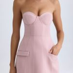 Strapless Structured Tulip Mini Dress in Pink Mauve - Image 2