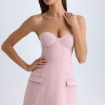 Strapless Structured Tulip Mini Dress in Pink Mauve - Image 6