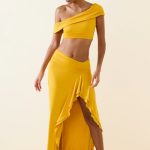 Asymmetric Ruffled Low-Rise Maxi Skirt in Golden Yellow - Image 4
