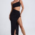 One Shoulder Cut Out Maxi Dress in Black - Image 6
