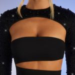 Embellished Long Sleeve Cut Out Mini Dress in Black - Image 4