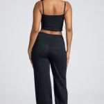 Mid Rise Straight Leg Pointelle Trousers in Black - Image 2