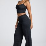 Mid Rise Straight Leg Pointelle Trousers in Black - Image 3