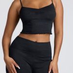Mid Rise Straight Leg Pointelle Trousers in Black - Image 5