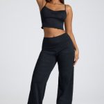 Mid Rise Straight Leg Pointelle Trousers in Black - Image 6