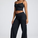 Mid Rise Straight Leg Pointelle Trousers in Black - Image 8
