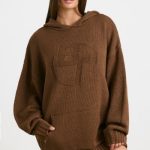 Oversized Chunky Knit Hoodie in Espresso